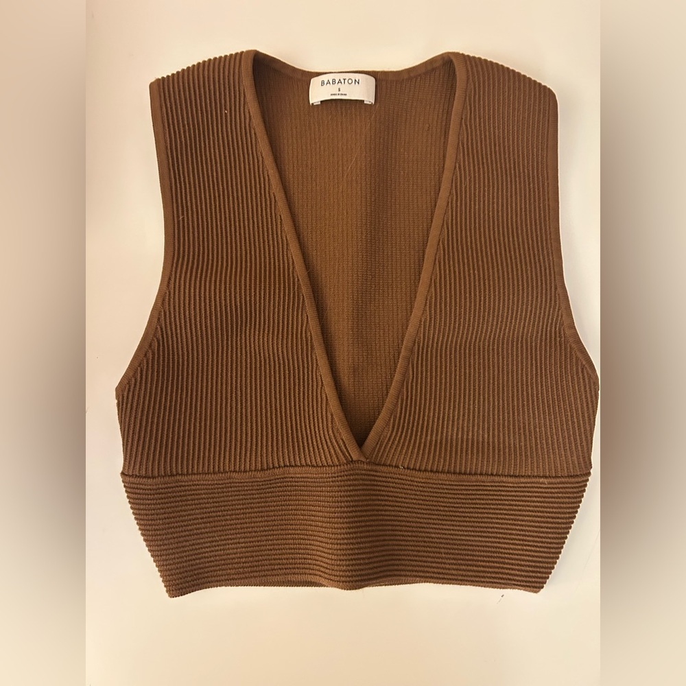 Babaton Brown Ribbed Tank Top